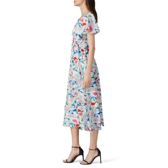Tanya Taylor 100% Silk The Teigan Flamingo Print White Midi Dress - Picture 4 of 16